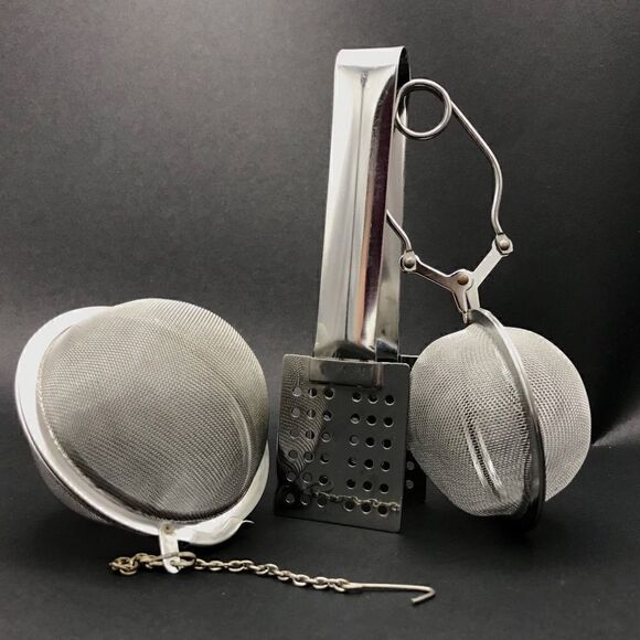 Vintage Stainless Steel Tea Time Infuser Snap Ball Tong Trio - Picture 1 of 15